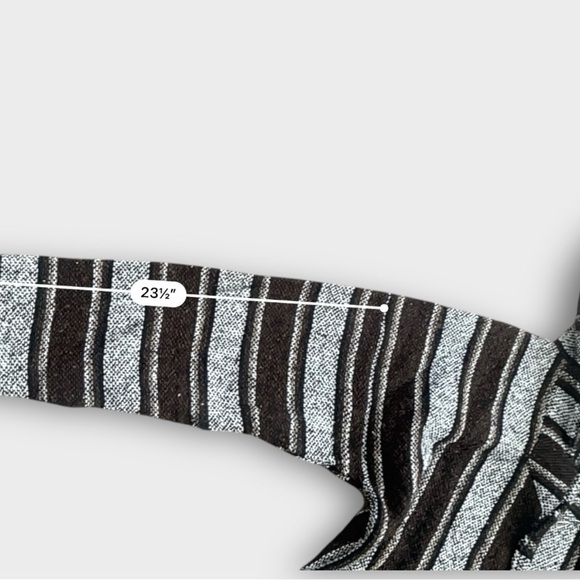 Authentic Mexican Baja woven pullover hoodie boxy wide stripes black gray WomenM - Picture 8 of 12